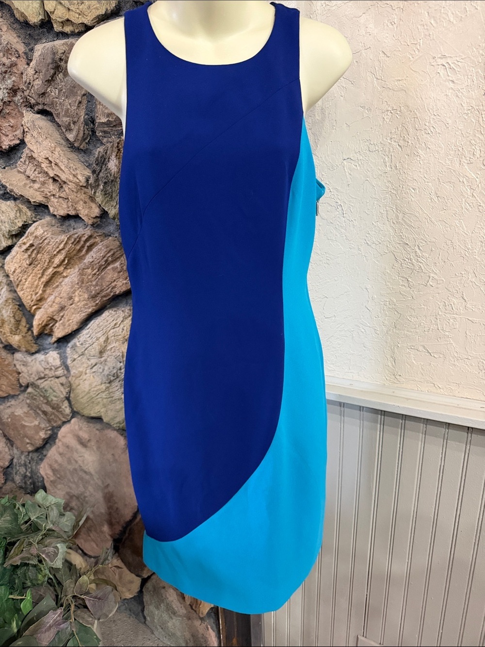 RACHEL Rachel Roy Blue and Turquoise Colorblock Sleeveless Shift Dress